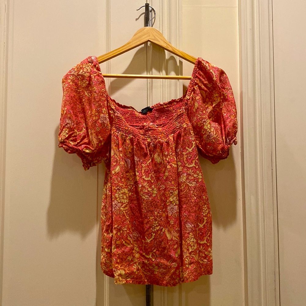 Pink Floral Jcrew Blouse, Size M